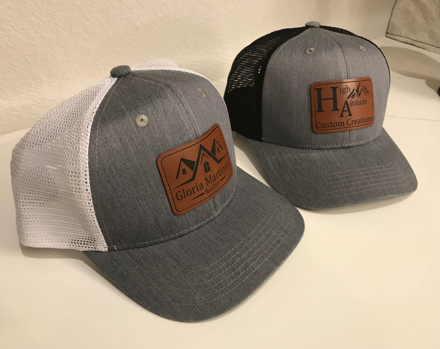 Baseball cap with customized leather patch